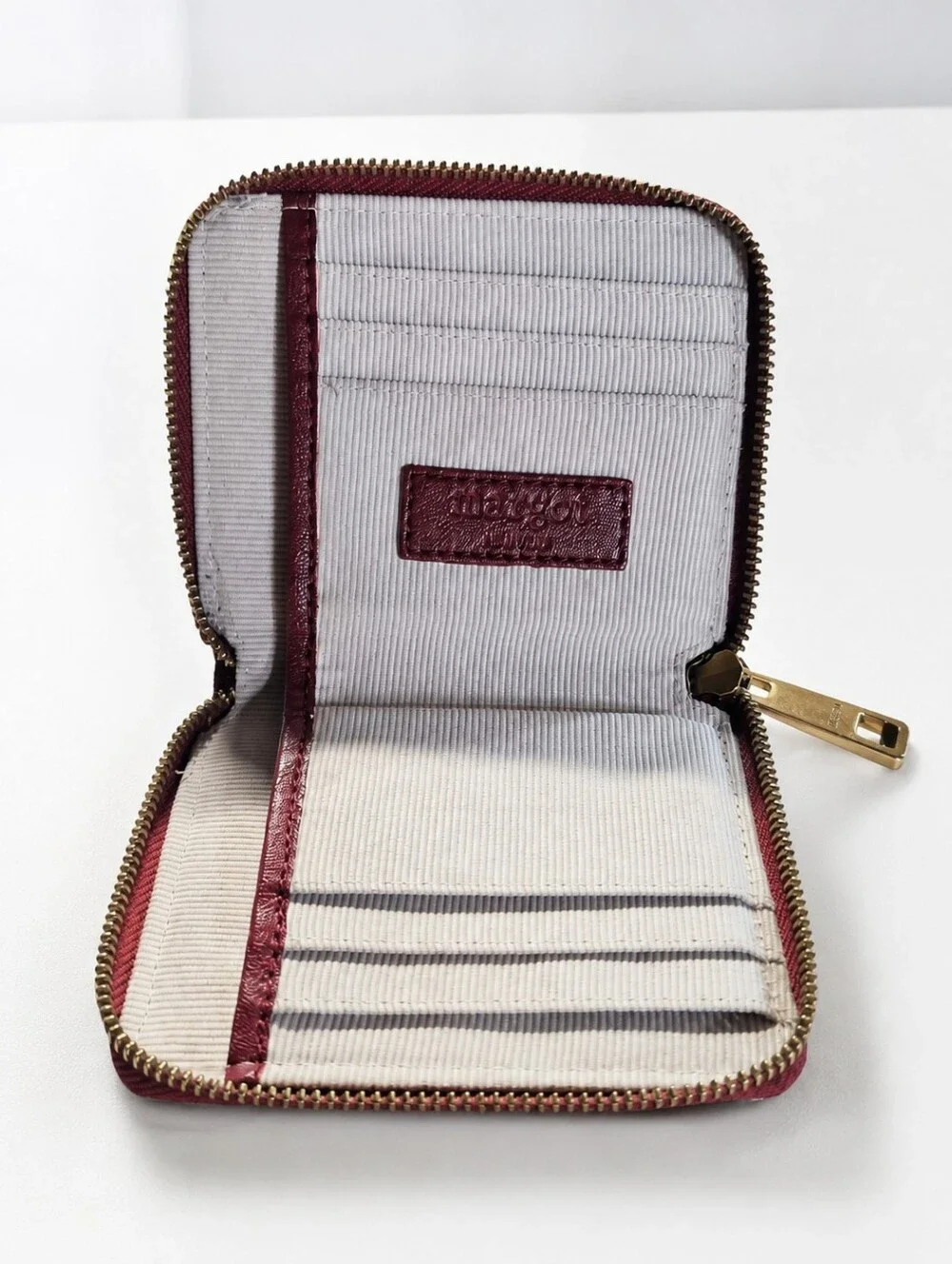 MARGOT Leather Burgandy Zip Wristlet Wallet